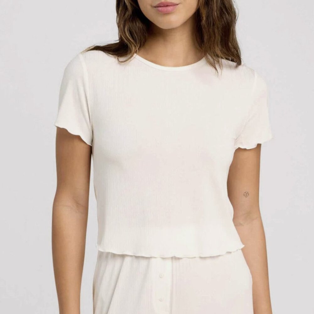 nuuds Cream Ribbed Short Sleeve Pajama Top